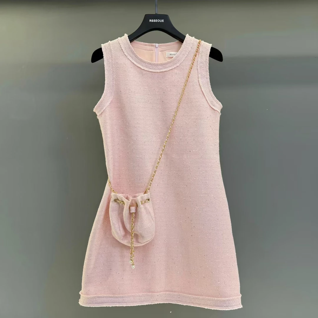 韩系宽松显瘦小香无袖圆领连衣裙女夏季轻奢洋气背心短裙