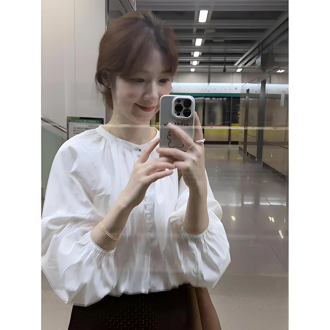 法式白色长袖衬衫女秋季2025年新款爆款巨好看的小个子娃娃衫上衣