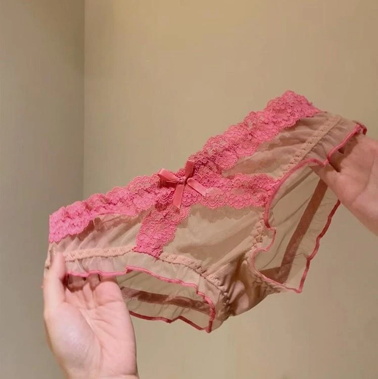 法式蕾丝网纱拼接撞色少女三角裤多色时尚夏季薄款甜美女士内裤