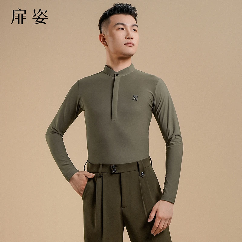 扉姿 男士摩登舞上衣长袖舞蹈练功服拉丁舞服成人跳舞服装F5005