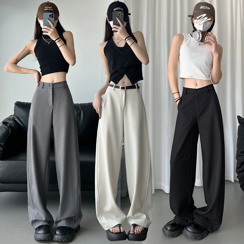 实拍2025新款好穿lulu简约高级感白色垂感直筒显瘦弯刀西裤休闲裤