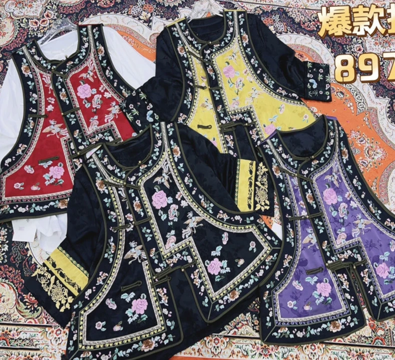 深圳89712新中式富贵花开刺绣马甲国风盘扣马夹显瘦坎肩