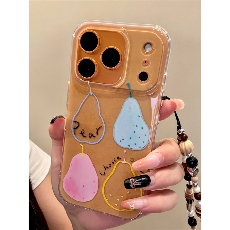 适用苹果iphone17promax涂鸦梨子16pro挂链15ins防摔14韩风手机壳