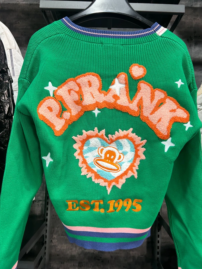 paul frank/大嘴猴75004秋冬休闲男士绿色毛衣复古时尚宽松撞色