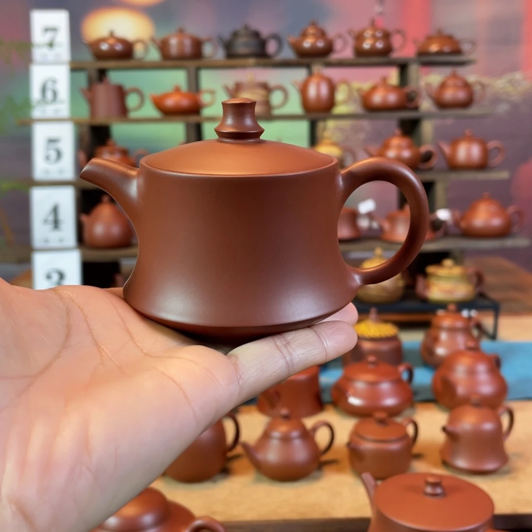茶壶紫砂全****）潮州手工手拉朱泥开怀壶