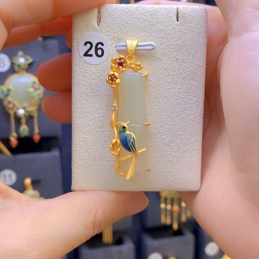 和田玉颈饰银S925镶嵌