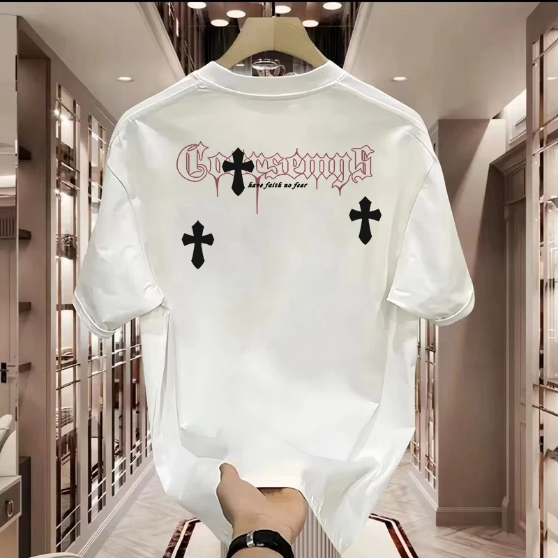 日系复古纯棉刺绣短袖夏季高街休闲宽松潮牌半袖美式重磅T恤男士