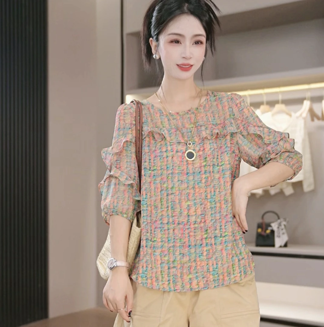 771-（现货）夏季新款上衣时尚洋气减龄显瘦印花衬衫女