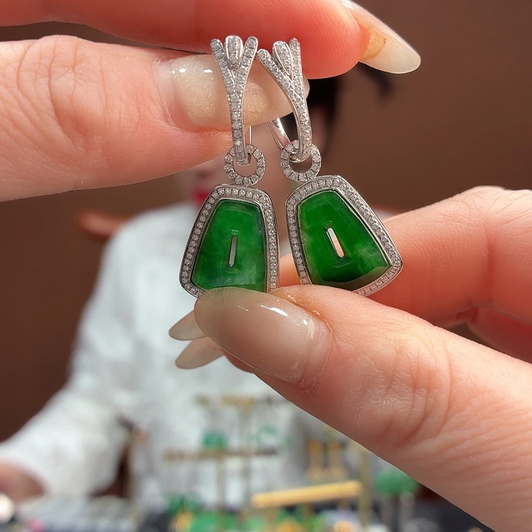 心****翡翠18K金镶嵌耳饰耳饰