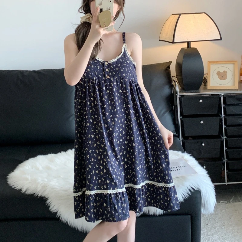 薄款夏天甜美家居服少女睡裙性感纯欲风夏季法式性感带胸垫无袖