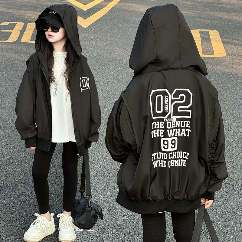 女童外套春秋款2025女孩春装中大童休闲时髦连帽上衣洋气春季风衣