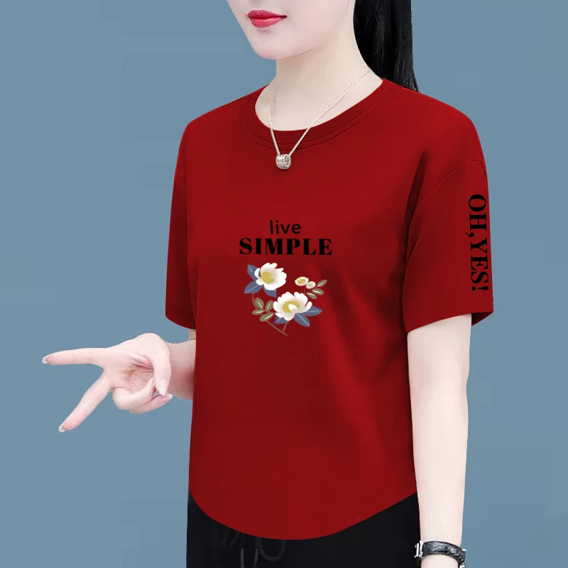 100%纯棉短袖t恤女装夏季新款时尚百搭宽松显瘦遮肚大码女装上衣