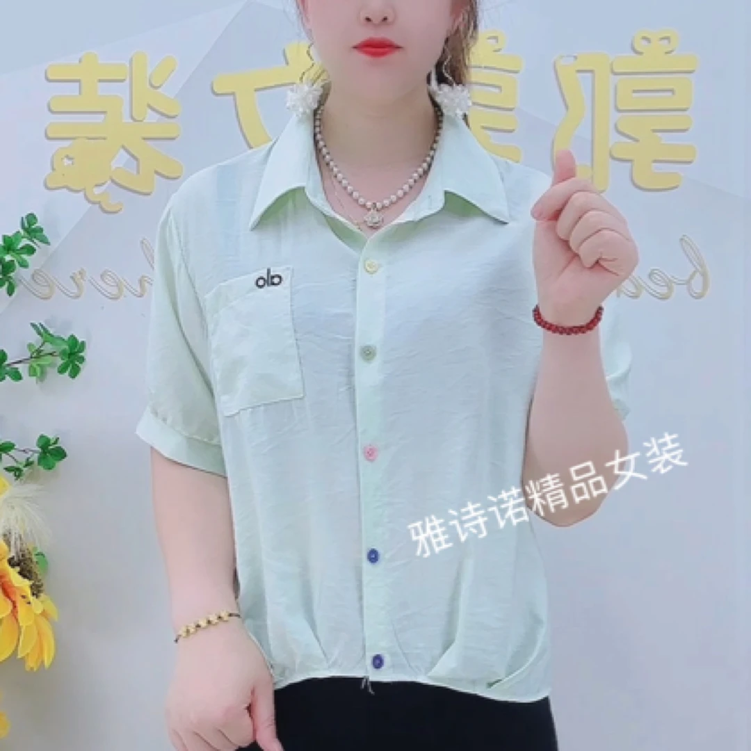 时尚短袖衬衫女外套薄款2025夏季休闲宽松绣花衬衣
