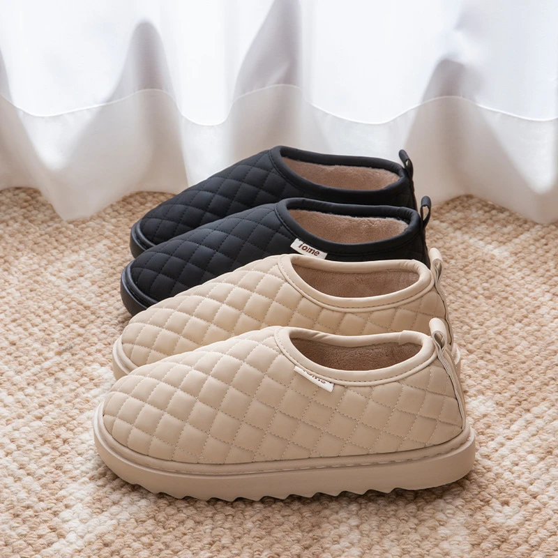 人造毛包跟棉拖鞋女冬季外穿防水加绒厚底室内情侣居家防滑保暖棉