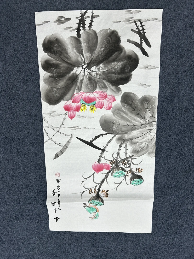 包邮三尺竖副《荷花》中堂玄关