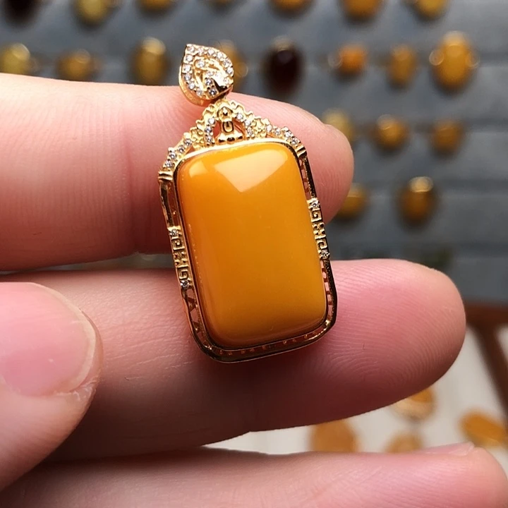 蜜蜡银S925镀金镶嵌吊坠(不含链)吊坠3