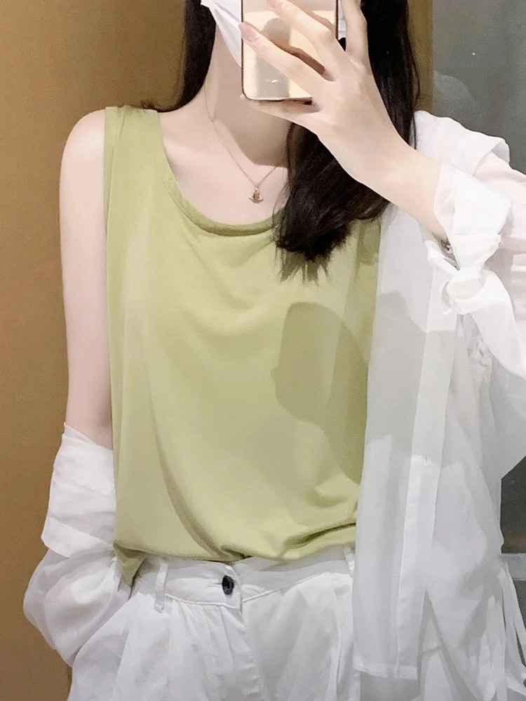 百搭纯色工字吊带背心女夏季新款极简风打底宽松舒适薄款无袖上衣