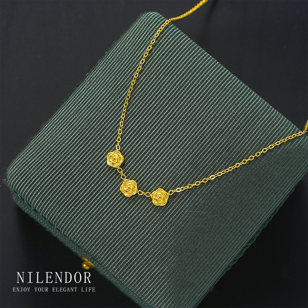 钛钢项链 XL-387简约时尚气质立体玫瑰花百搭项链