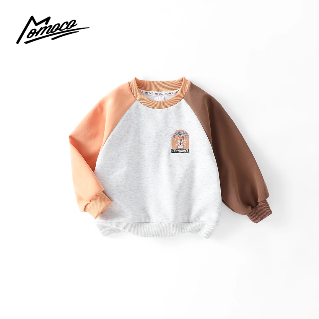 MOMOCO2025款春季男童休闲圆领上衣插肩袖撞色卫衣77180232001