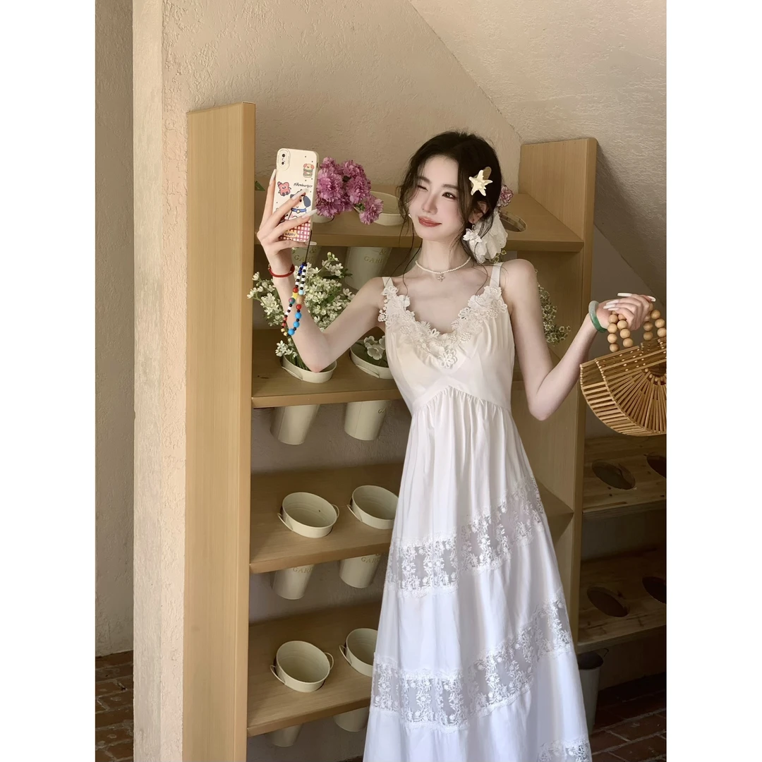 【雅乔定制】半夏晚风 立体花朵蕾丝拼接大摆连衣裙DYZY-25047592