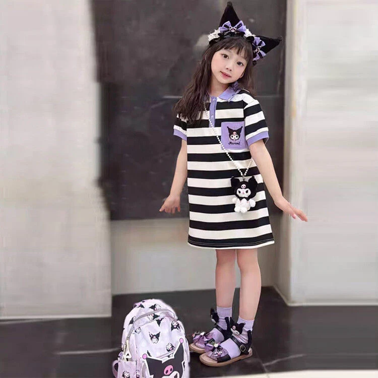 YeeHoO英氏【断码】库洛米连衣裙女童短袖裙子夏季2025新款儿童条