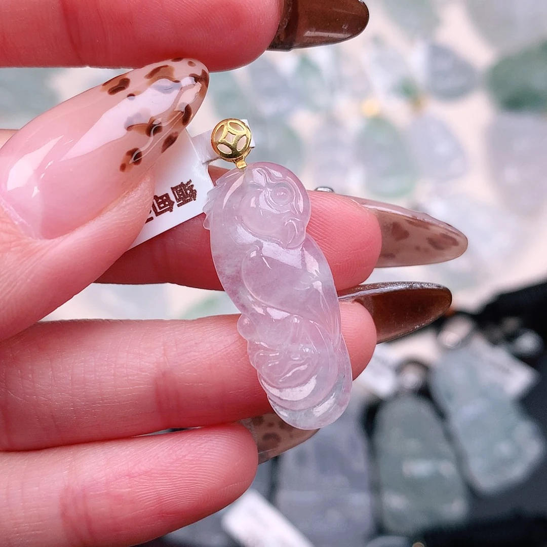 翡翠颈饰18K金镶嵌冰鹦鹉33.5、28.5、11.7、4