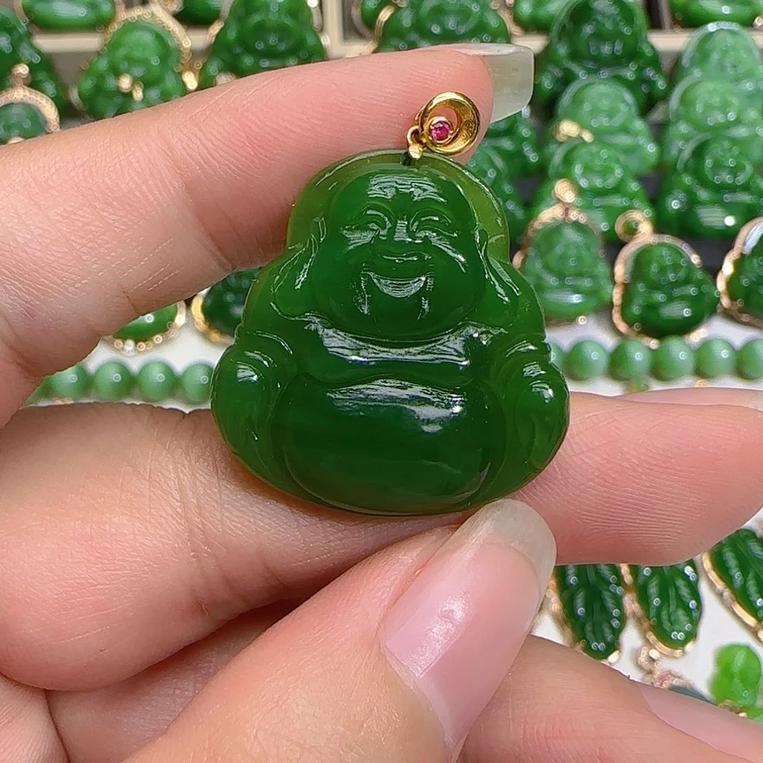 和田玉（碧玉）吊坠(不含链)18K金镶嵌