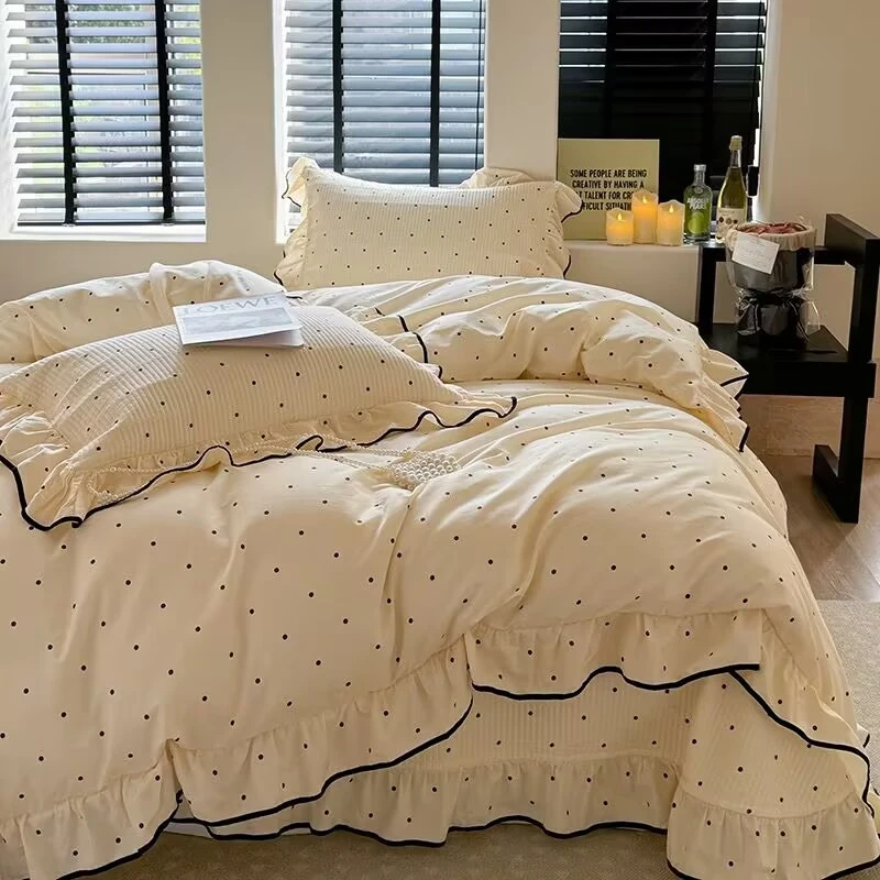 【琳】波点-新款韩版花边双面全棉夹棉绗缝床盖榻榻米炕盖小清新