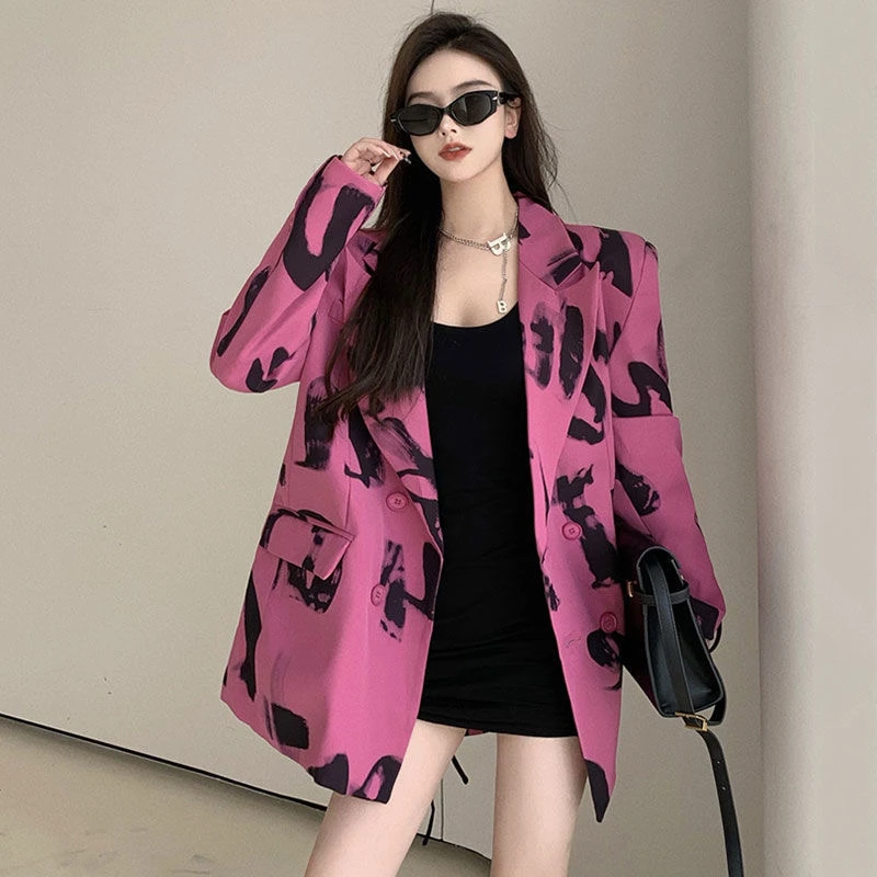 炸街小西服女春秋2025新款港风高级感休闲时尚字母印花西装外套潮