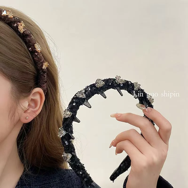 2025新款轻奢高级感波浪亮片水钻发箍发饰