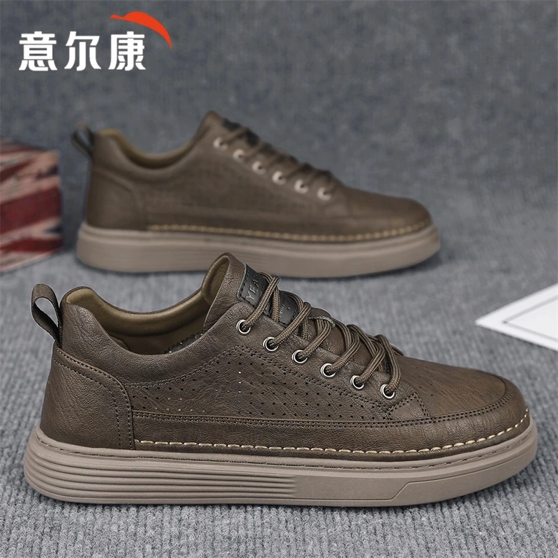 意尔康皮鞋男款2025新款夏季一脚蹬舒适轻便休闲皮鞋工作皮面板鞋