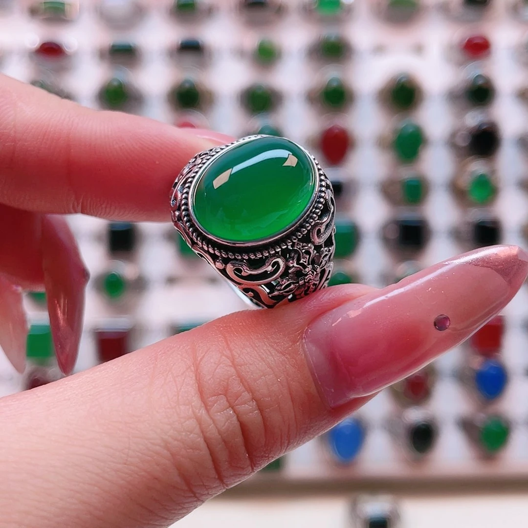 玛瑙/玉髓戒指银S925镶嵌