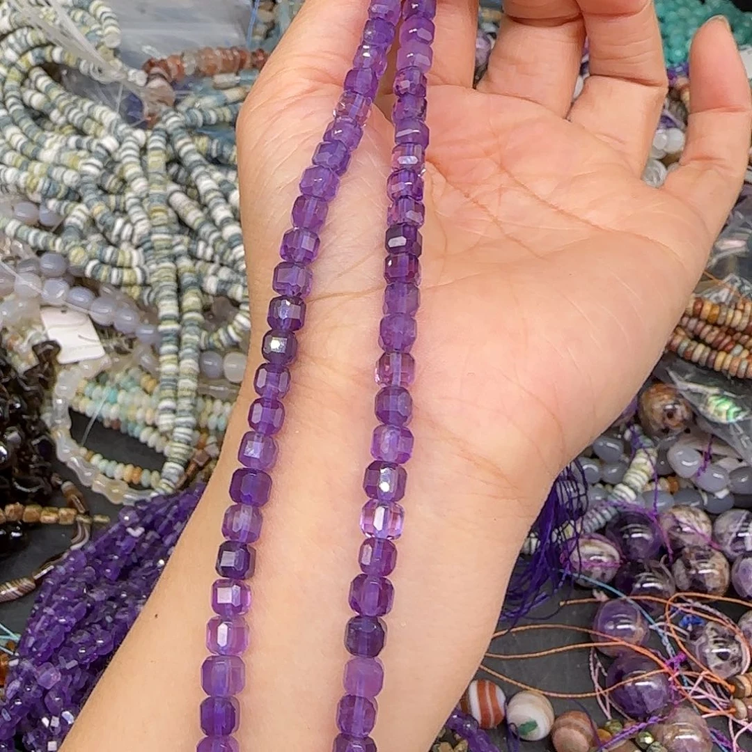 玛瑙/玉髓合金珠宝半成品紫水晶5mm一条方糖