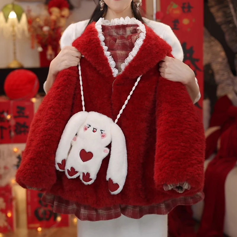 【送玩偶】女童冬季新款连帽加绒加厚毛毛衣中大童保暖外套HCE364