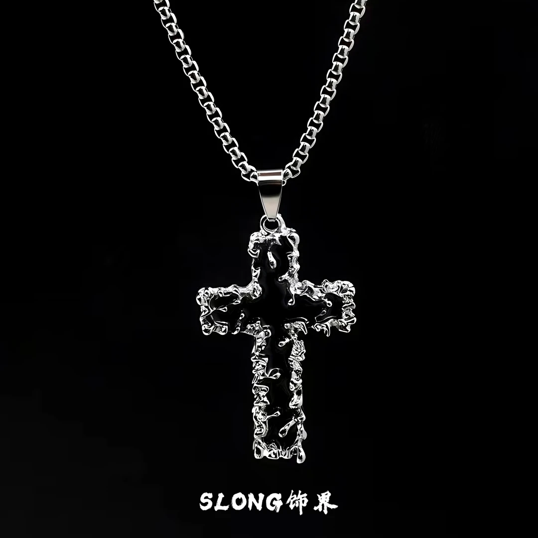 钛钢项链 爆款熔岩十字架新品潮流百搭小众