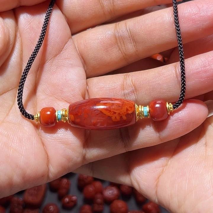 南红玛瑙未镶嵌配饰火焰纹锁骨珠