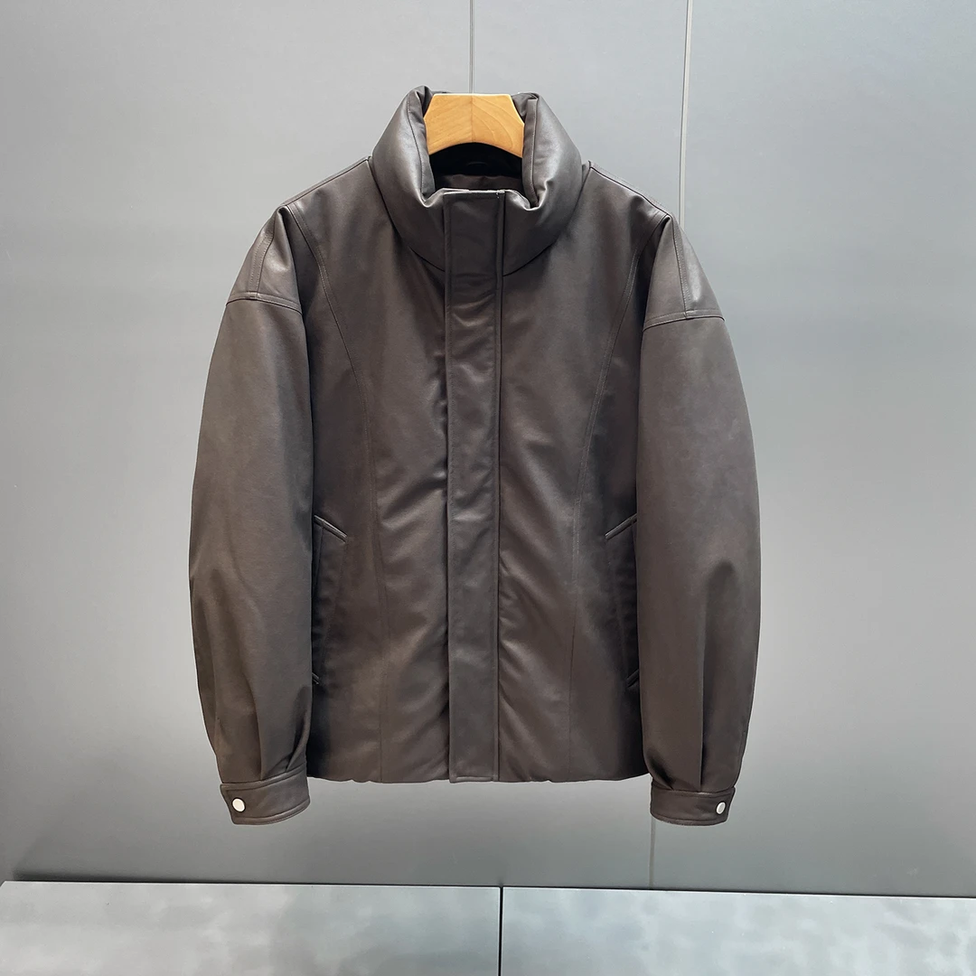 冬季潮牌简约PU皮羽绒服男时尚休闲保暖男士上衣秋冬百搭立领外套