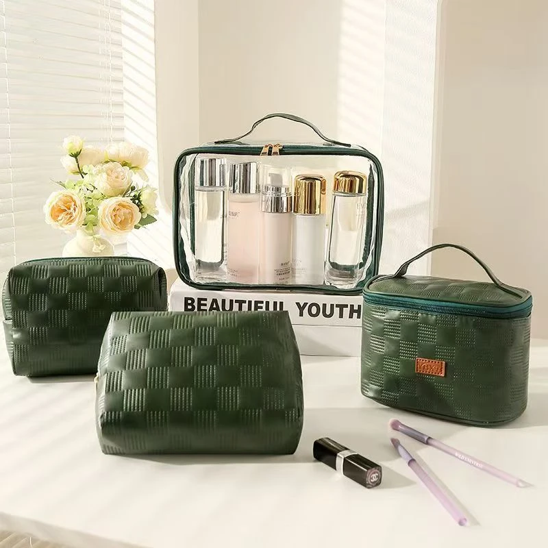 女士化妆包女极具质感化妆袋纯色防水立体款高档四件套