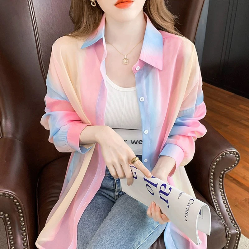 彩虹防晒衣女款2025新款夏季薄款长袖衬衫时尚外搭开衫外套女洋气