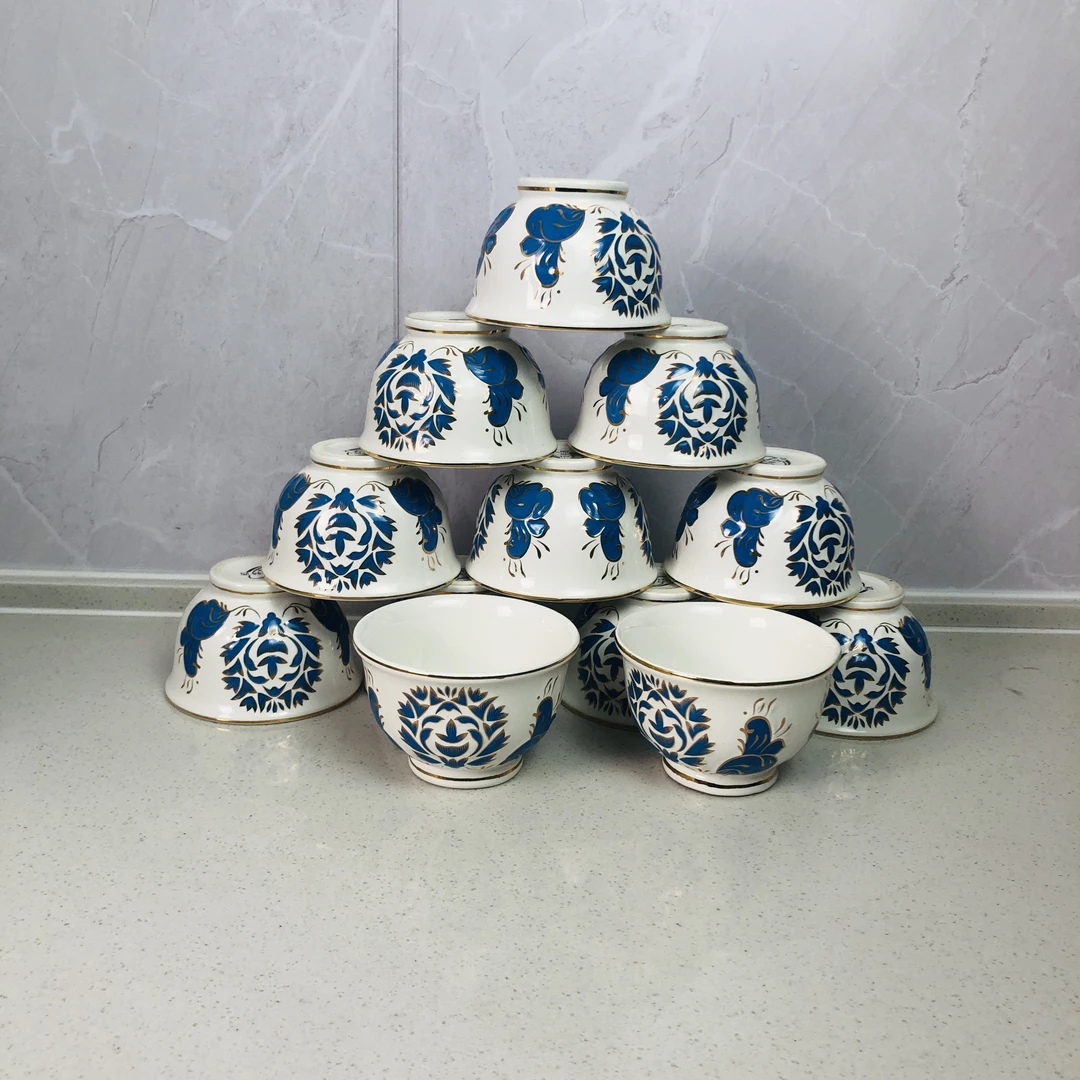 【新疆包邮】ah kok gullik piyala 12个白色花纹小碗网红高档家用