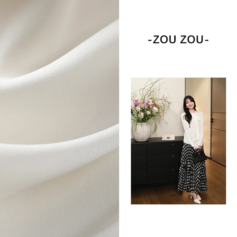 邹邹小个子新品 法式亲肤蚕丝衬衫女春季设计感飘带正肩直身小衫