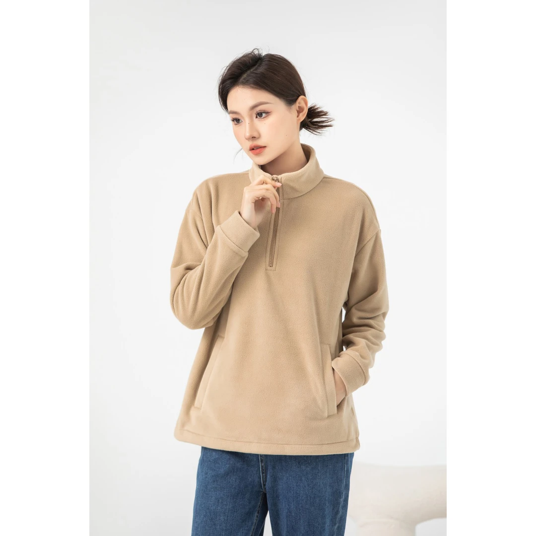 门店3&5&9！软糯摇粒绒~高克重加厚保暖半拉链宽松外套女C19834