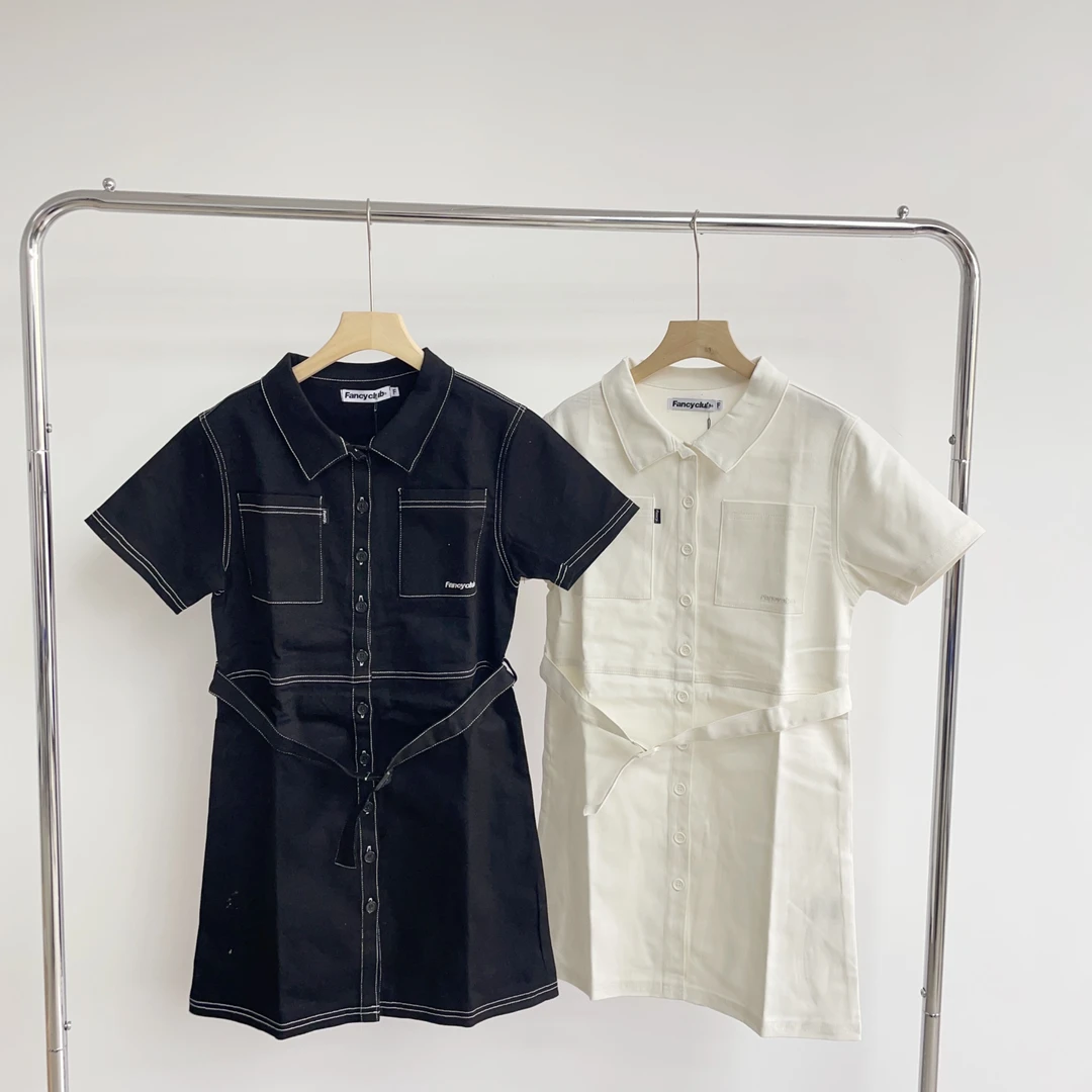 C111 黑色弹力牛仔明线连衣裙