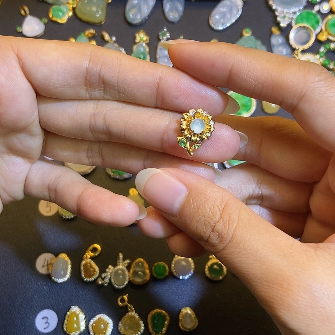 翡翠银S925镶嵌吊坠(不含链)