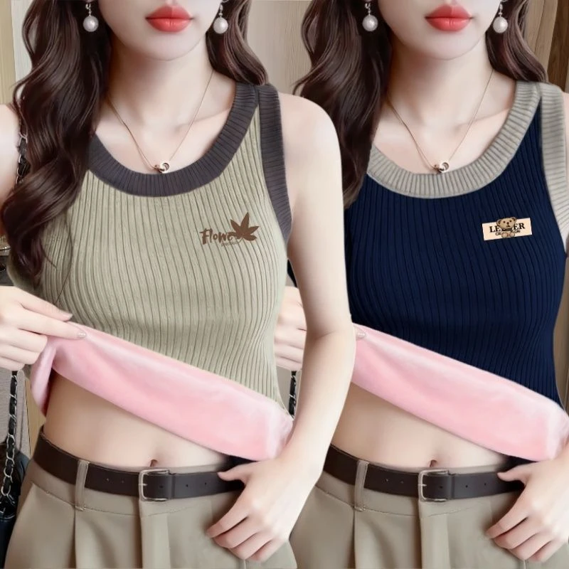 单/两件保暖背心女士内搭加绒加厚冬季小t吊带内衣美背上衣打底衫