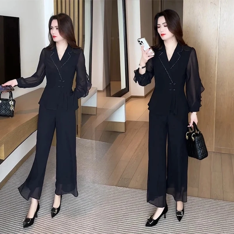 春秋新款时尚洋气气质休闲显瘦洋气减龄盘扣套装81