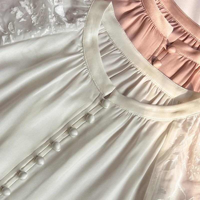 烧花工艺！夏设计感桑蚕丝衬衫女圆领高端真丝气质衬衣 MCZ-1203