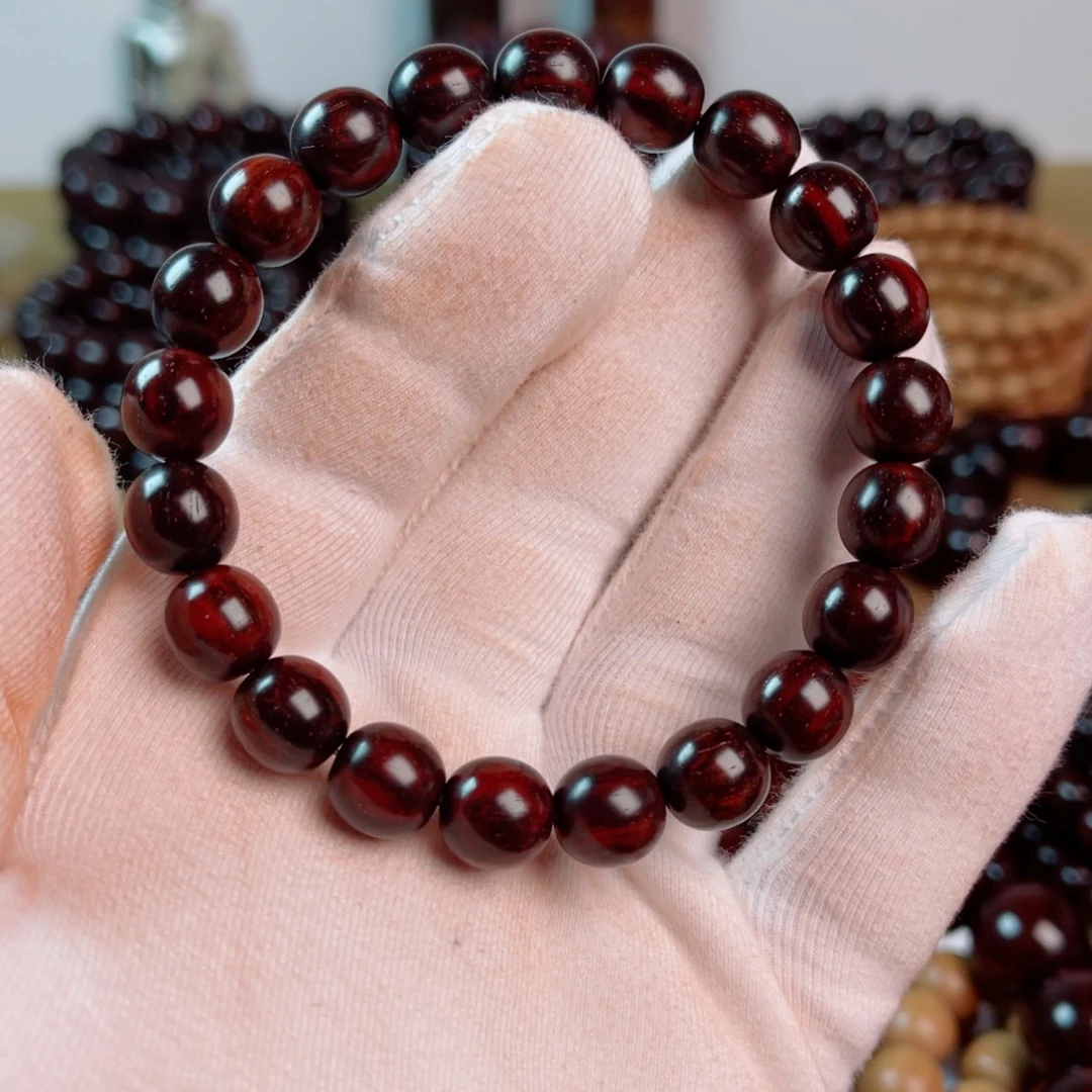 小叶紫檀手串/手链9.9高油润超精工极限弧黑飘红琴料