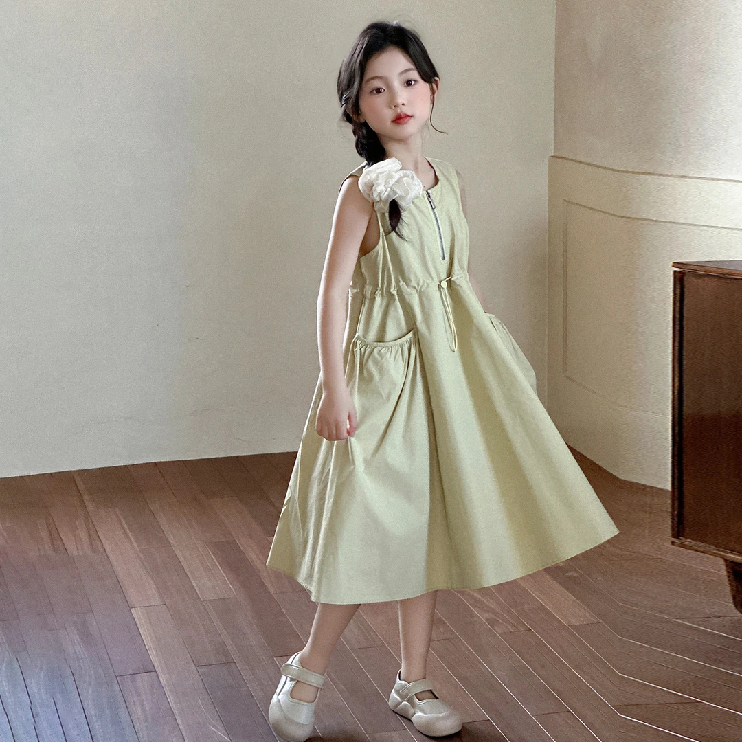 儿童2025年夏装大女童装裙子夏季背心吊带连衣裙宽松显瘦款花苞裙