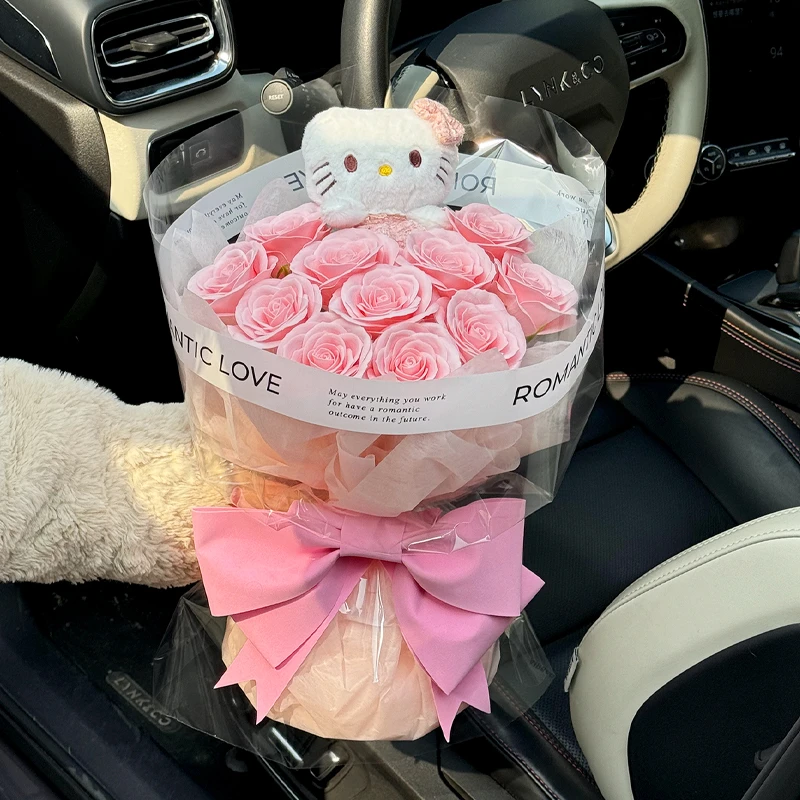 女神节礼物可爱kt猫玩偶香皂假花仿真玫瑰花束礼盒送女友闺蜜生日
